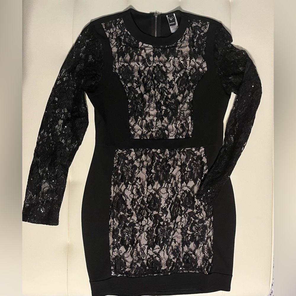 Windsor Black & Nude Lace Insert Bodycon Dress Size XL